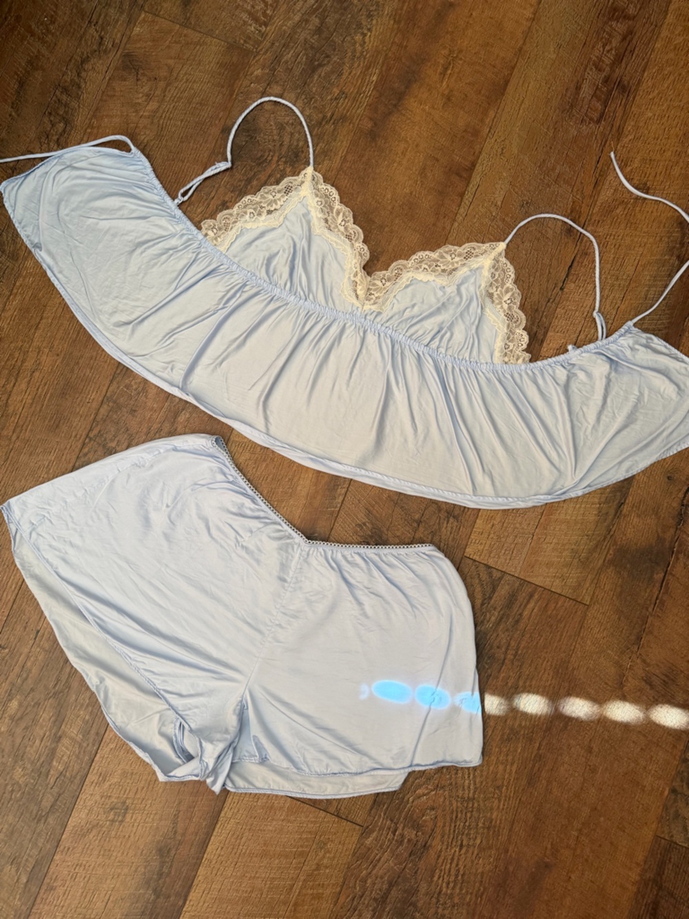 aerie Light Blue Lace-Trimmed Pajama Set